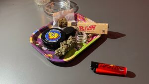 A tray containing all things weed